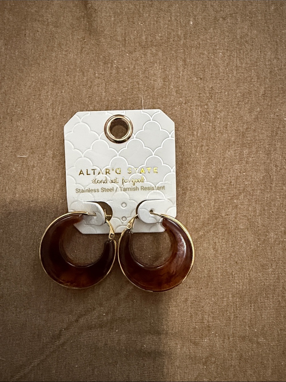 NWT Altar'd State Brown Crescent Hoop Earrings with Gold Accents